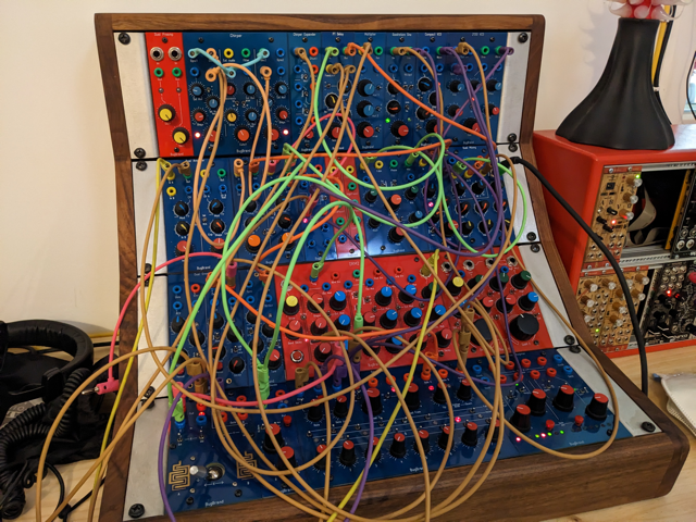 a photo of the BugBrand synthesizer system at Patch Point in Lisbon.